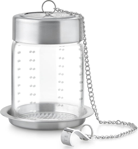 Teabloom Elegant Borosilicate Glass Loose Tea Infuser – Perfect for Whole-Leaf White, Green, Oolong, Black & Herbal Teas – Lead-Free – Small or Large Size