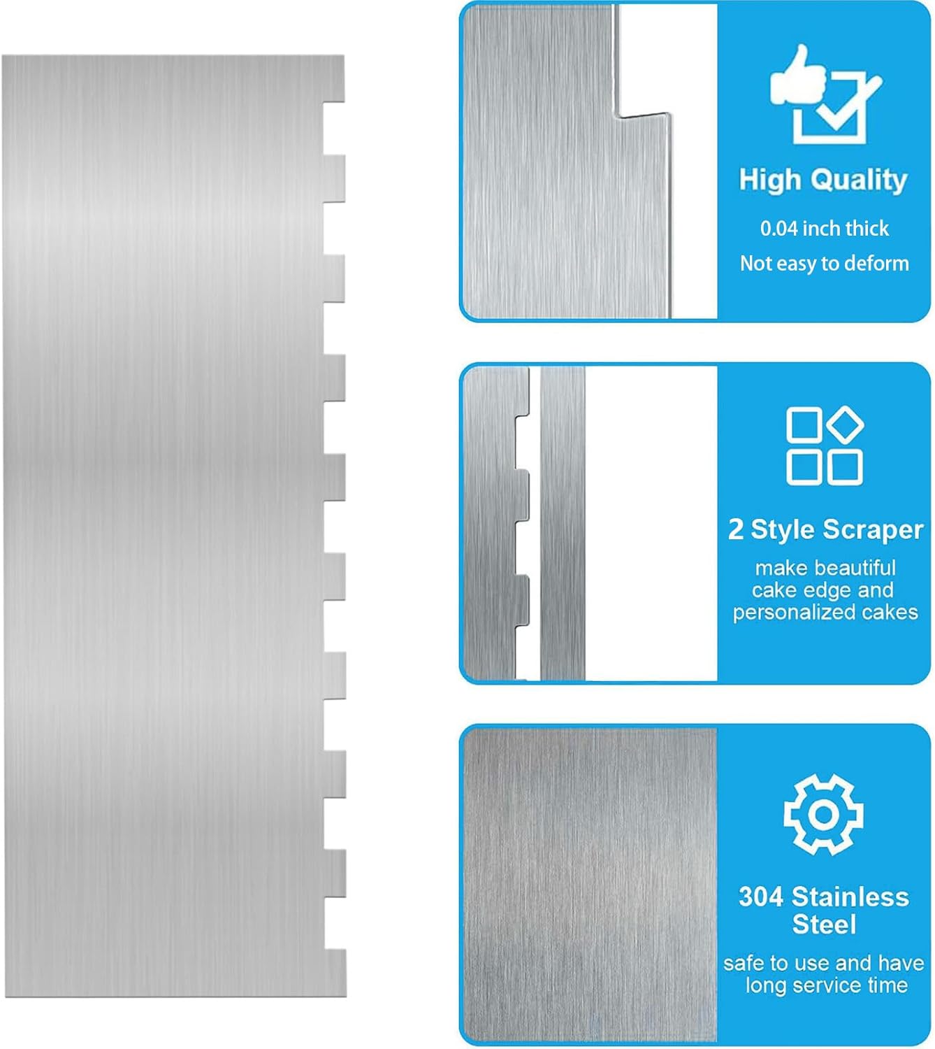 8.7 Inche Stainless Steel Cake Scraper，Double Sided Patterned Edge Stripe Edge Smoother Scraper Cake Decorating，Cake Decorating Comb Cake Scraper (1, 1-1)
