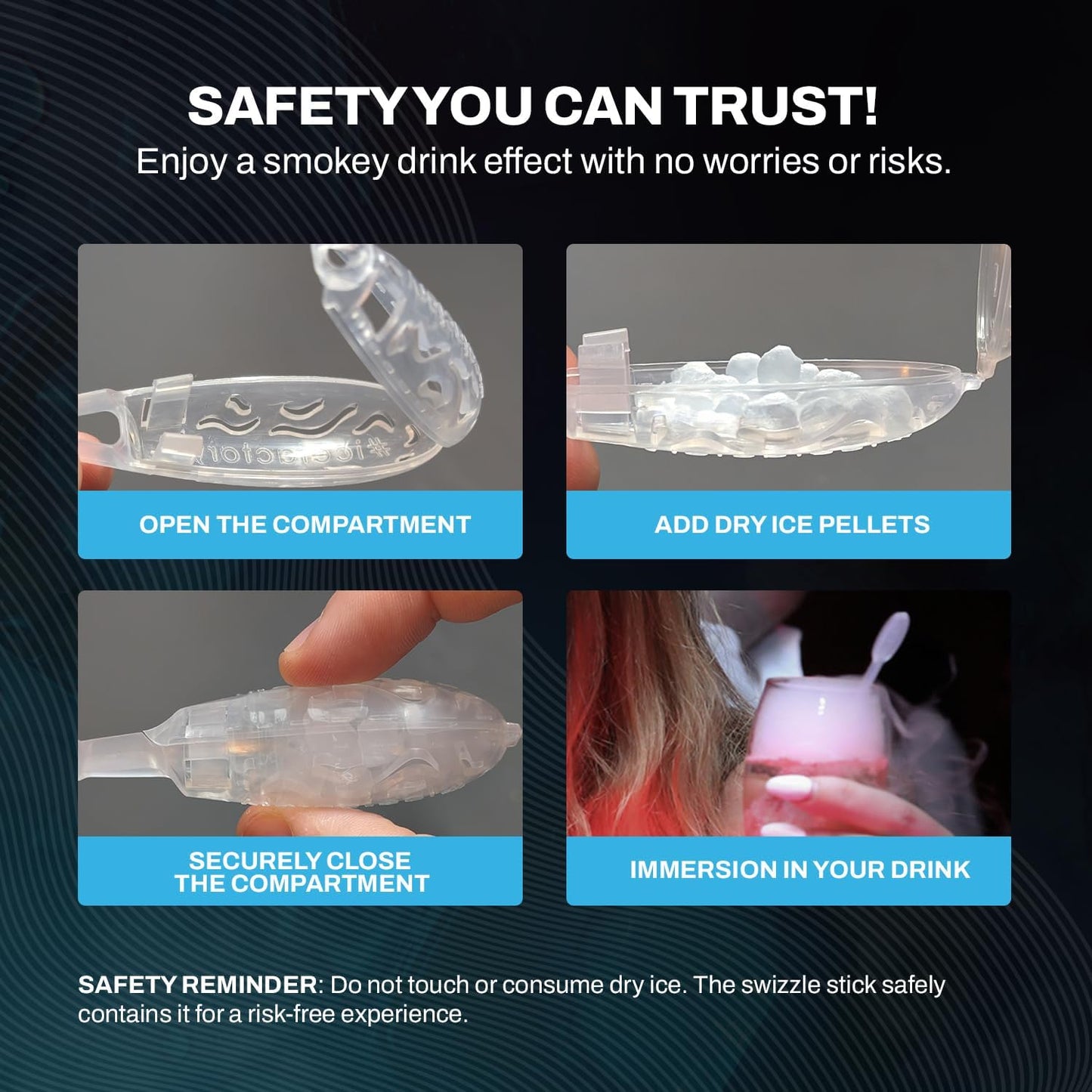 Icicle Cocktail Stirrer, Dry Ice Swizzle Sticks for Smokey Cocktails, Drinks, and Coffee, Glows In The Dark, (Use with Dry Ice), 10 Pack