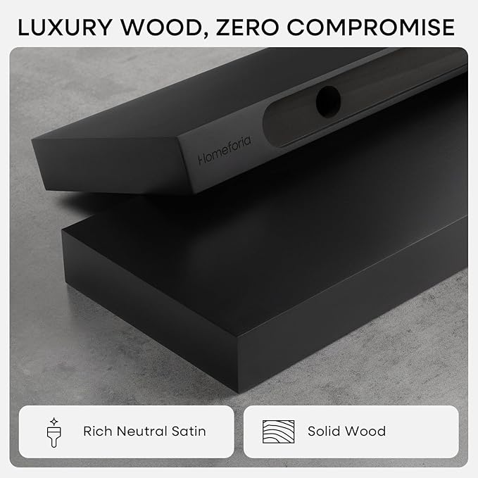 Homeforia Black Floating Shelf 18 inch, High End Solid Real Wood 18inch - Image 4