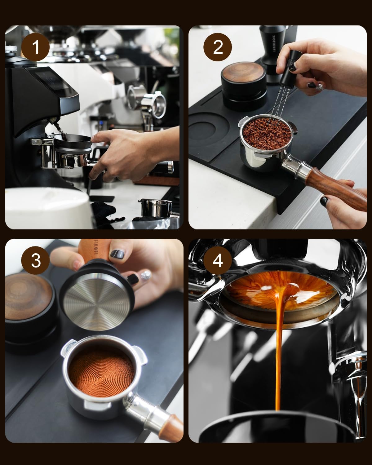 58mm Bottomless Portafilter 2 Ears For E61, Flair 58, ECM, Rocket, Sanremo, Synesso, Slayer, VBM Espresso Machine, Bottomless Naked Portafilter with 18g Filter Basket and Puck Screen - Rosewood