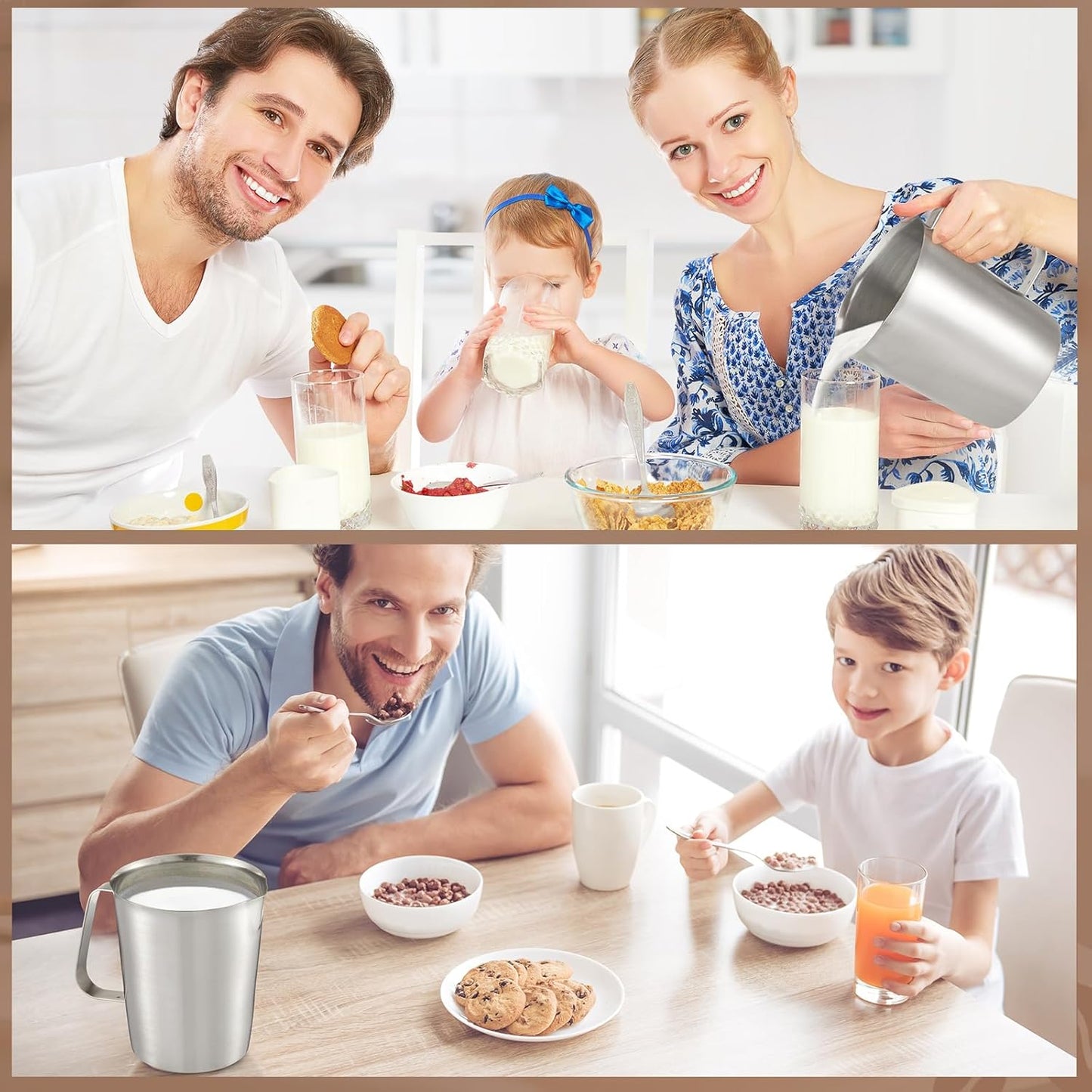 Flutesan 3 Pcs Stainless Steel Measuring Cups Measuring Pitcher with Handle with Markings for Latte Art, Water Pouring 6 Cup (50 oz)