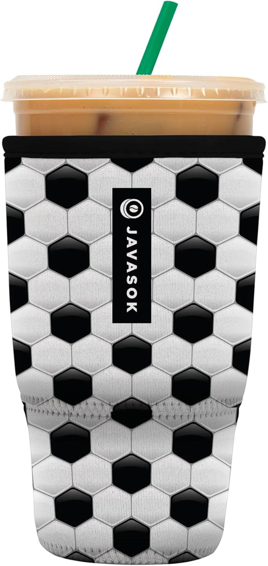 Sok It JavaSok Iced Coffee & Cold Soda Insulated Neoprene Cup Sleeve (Soccer, Large: 30-32oz)