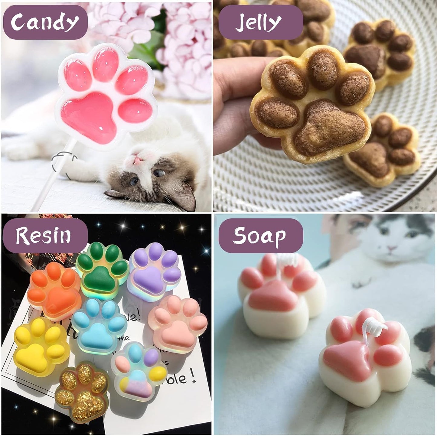 Puppy Dog Paw Bone Silicone Chocolate Moulds，Silicone Dog Treat Mold - 5 Pack