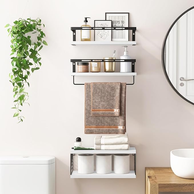Fixwal Wall Mounted Bathroom Shelves Over Toilet, Rustic Wood Floating Shelves - Image 4