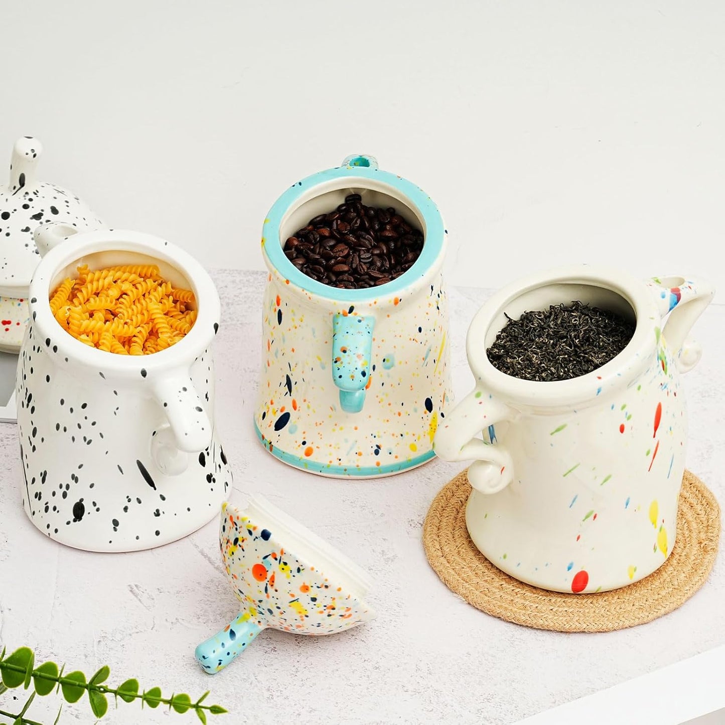 Canister With Attitude - Attitude Jar, Ceramic Airtight Food Storage Container with Spoon for Tea, Coffee, Sugar, Flour, Cute Kitchen Decor (Blue)