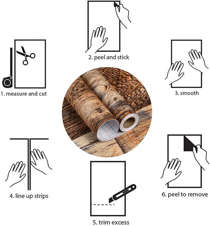 WENMER 17.71" x 197" Brown Wood Wallpaper Peel and Stick Wallpaper Wood Stick - Image 7