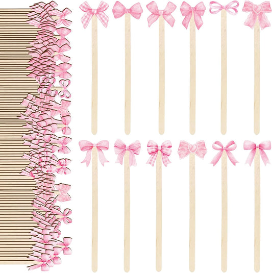 120Pcs Pink Bow Coffee Stirrers Watercolor Multiple Bowknot Disposable Stir Sticks Wooden Drink Stirrers for Home Office Bar Restaurant Party Supplies