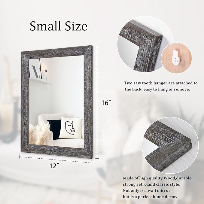 AAZZKANG Wall Mirror with Rectangle Wood Frame Rustic Decorative Hanging Mirrors - Image 2