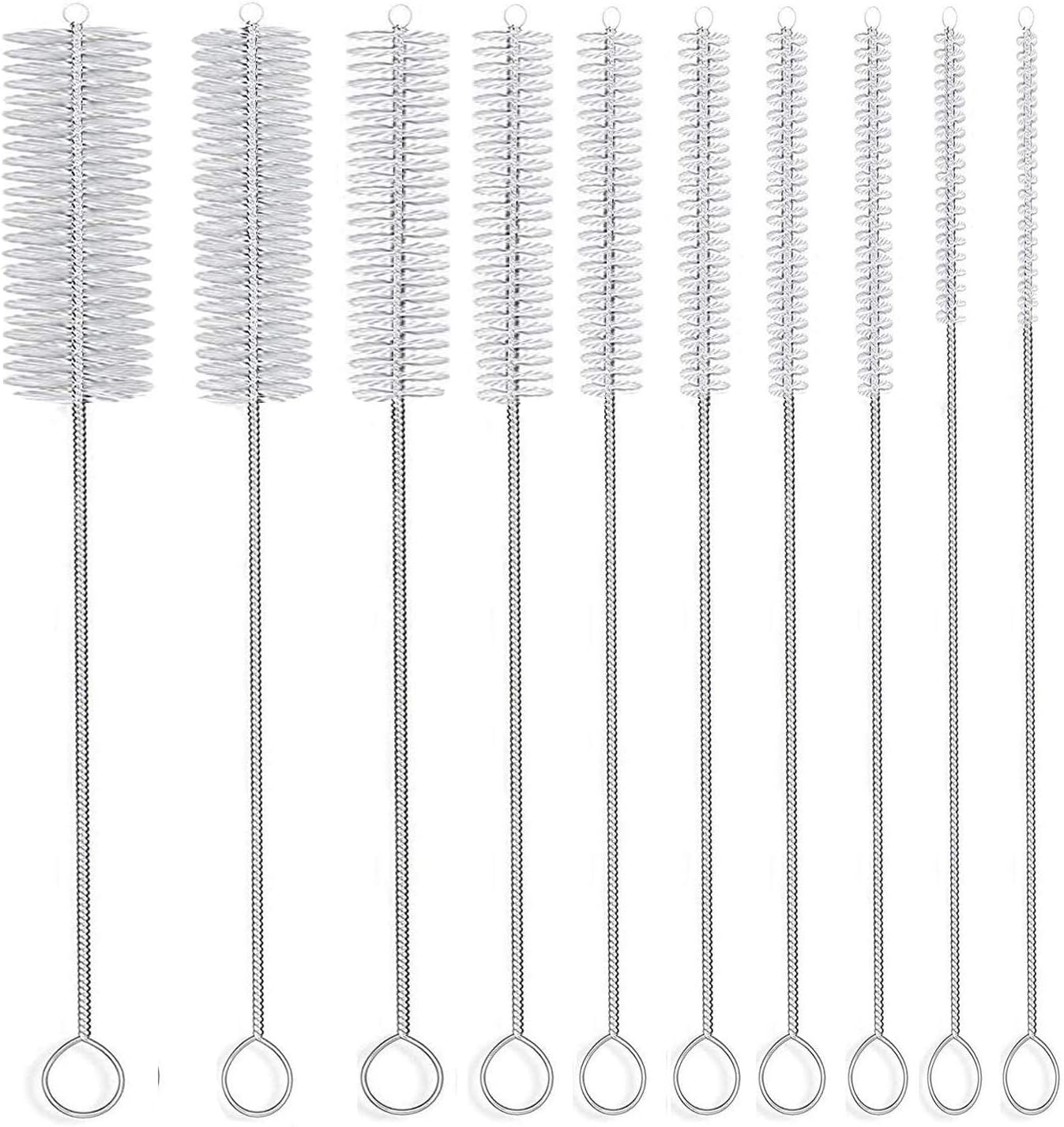 Long Straw Brush, Nylon Pipe Tube Cleaner 8-ihch 10 Different Diameters Set of 10