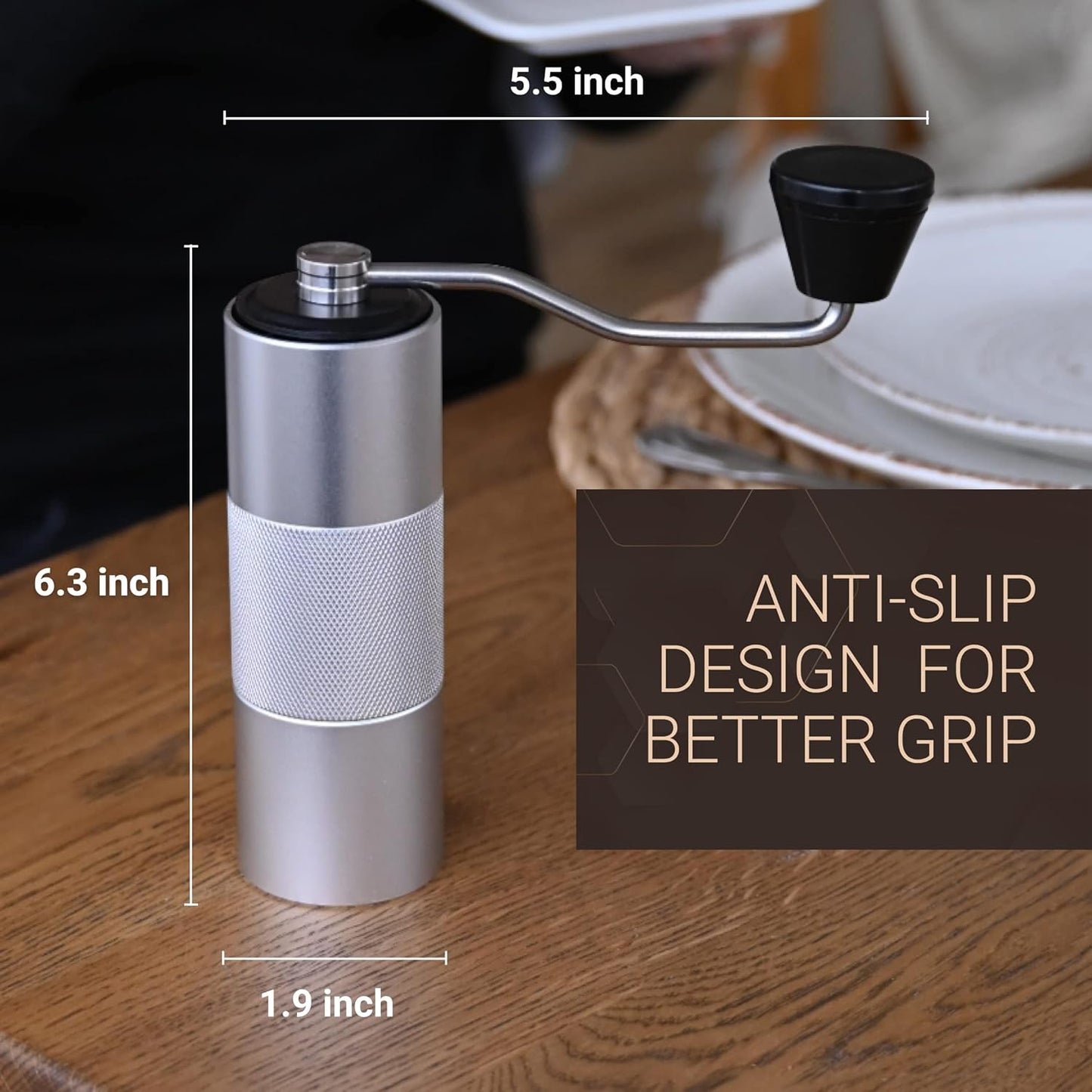 Manual Coffee Grinder by Alpaca Ventures - Stainless Steel Conical Burr Coffee Grinder Manual with Adjustable Setting Double Bearing Hand Espresso Grinder Perfect for Home, Office and Camping