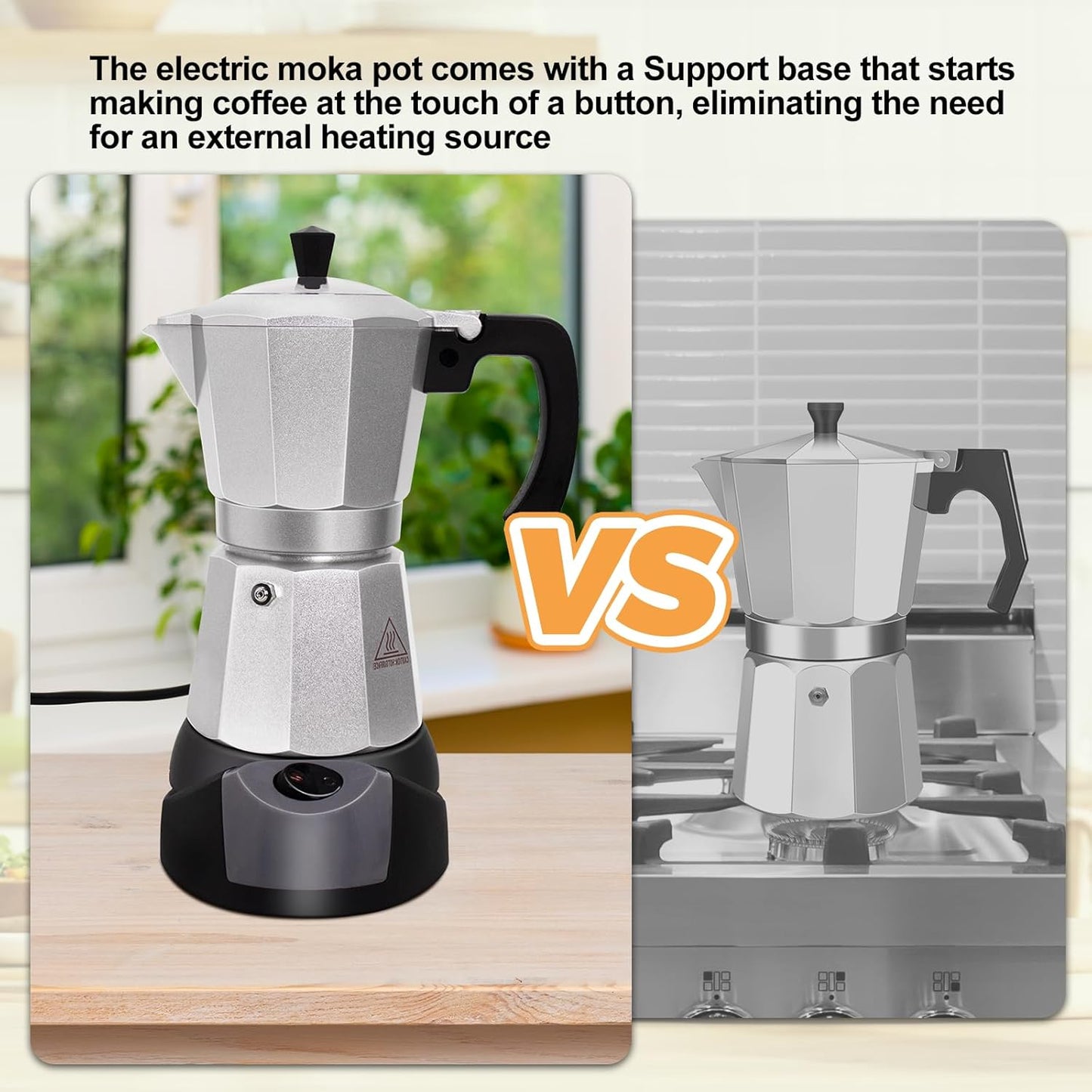 Electric Aluminum Moka Pot 5-6 Cup 270ml Espresso Maker with Detachable Base Ideal Coffee Makers for Home MochaPot Italian and Cuban Café Coffeemaker Espressomaker CoffeePot Silver