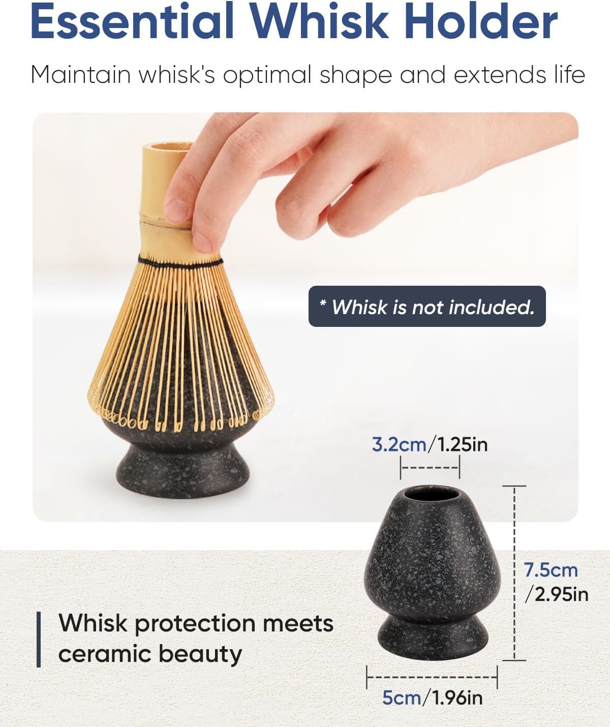 Matcha Bowl with Spout, Ceramic Matcha Bowl and Whisk Holder Set, Matcha Mixing Bowl for Whisking Matcha, Charcoal Grey (18 Ounce)