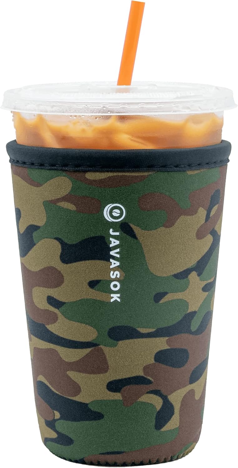 Sok It JavaSok Iced Coffee & Cold Soda Insulated Neoprene Cup Sleeve (Green Camo, Medium: 22-28oz)
