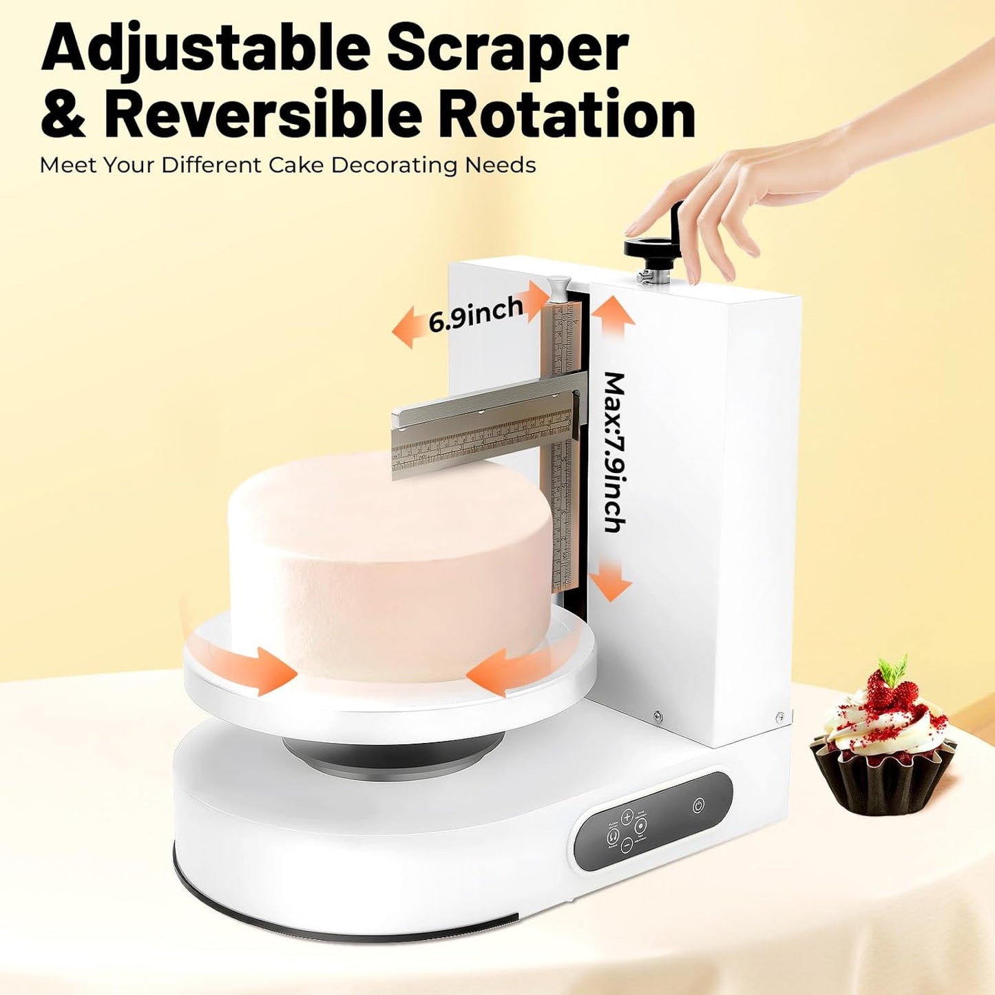 Cake Decorating Machine, Tabletop Cake Frosting Machine, Cream Smooth Coating Decoration Machine with LCD Display Type for 4-12inch Cakes for Cake Shops, Dessert Shops, Households