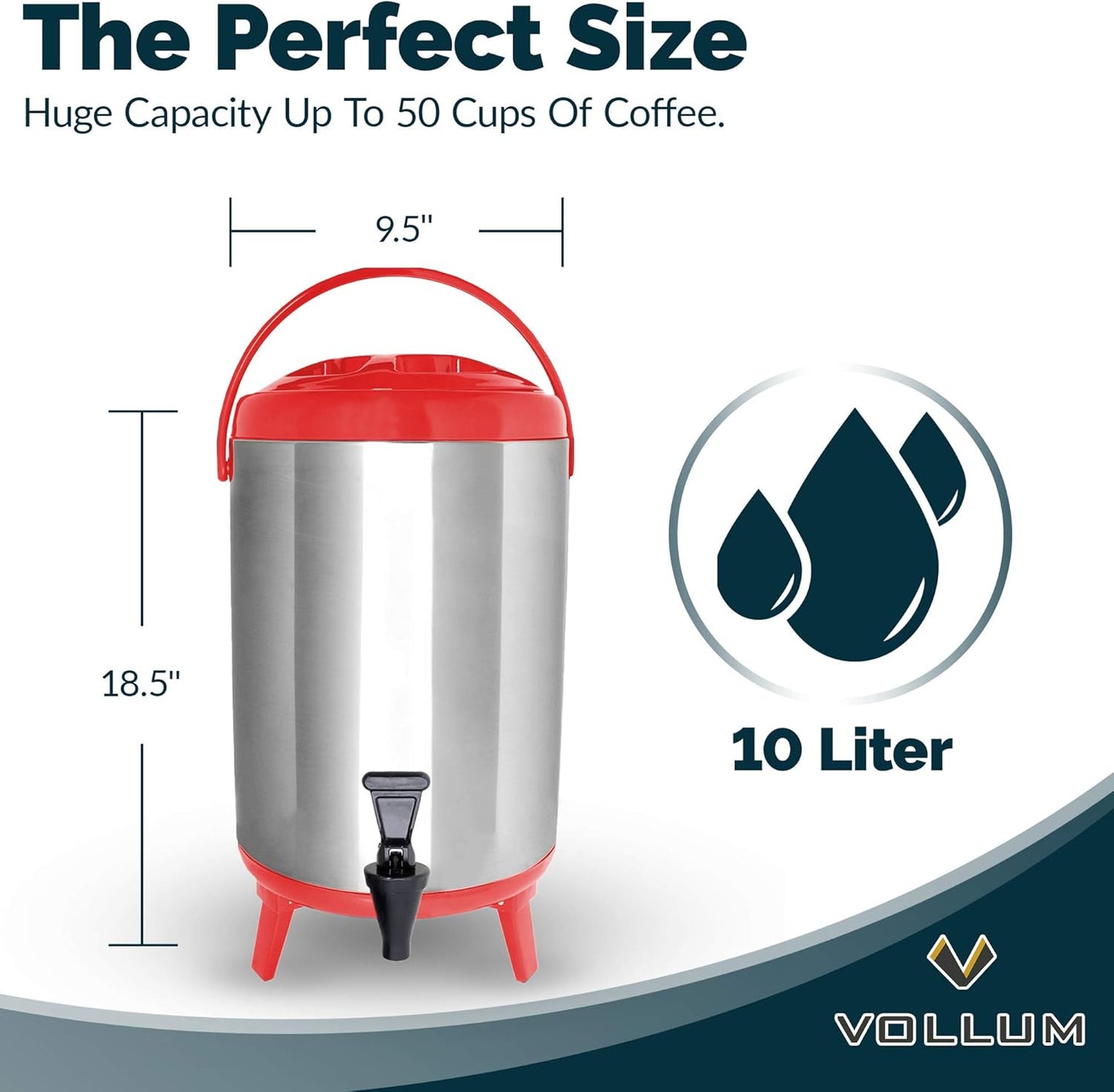 Stainless Steel Insulated Beverage Dispenser – Insulated Thermal Hot and Cold Coffee Carafe – 8 Liter Drink Dispenser with Spigot for Hot Water, Tea & Coffee, Cold Milk, Juice & More RED