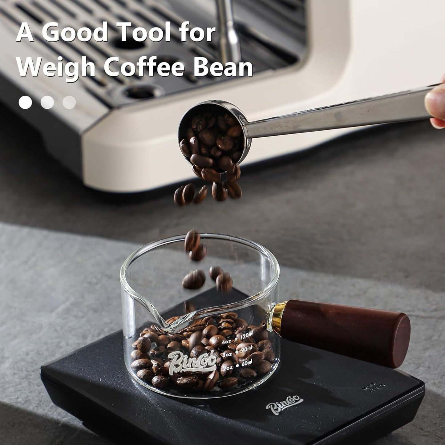 Espresso Shot Glasses with Wood Handle, 120ml Glass Coffee Bean Dosing Cup with Spout,Clear Espresso Measuring Cup Glass for Barista Coffee Measure (Single Spout)