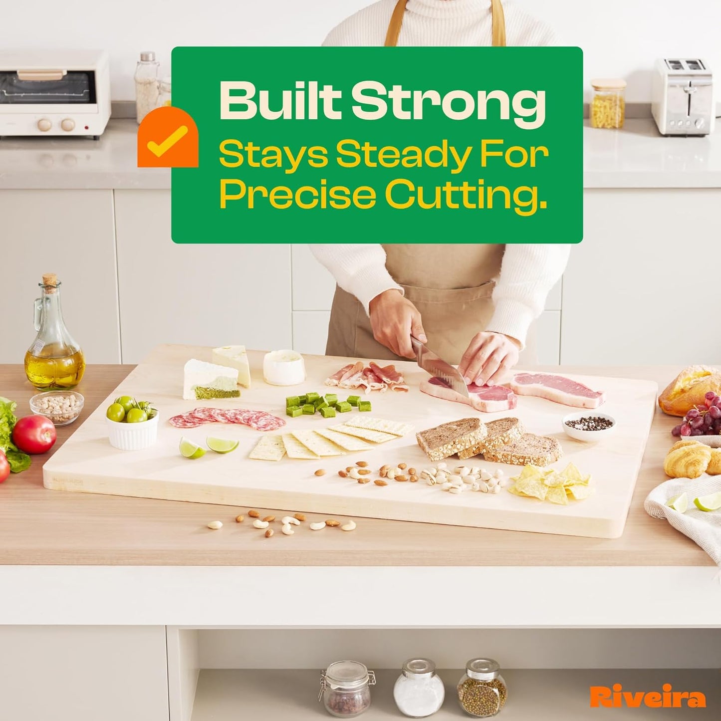 Riveira Maple Wood Cutting Board – Gourmet Maple Grandeur: 36 x 24 Wooden Cutting Board – Natural Wooden Cutting Boards For Kitchen Decorative – Innovative Juice Grooves Maple Wooden Chopping Board