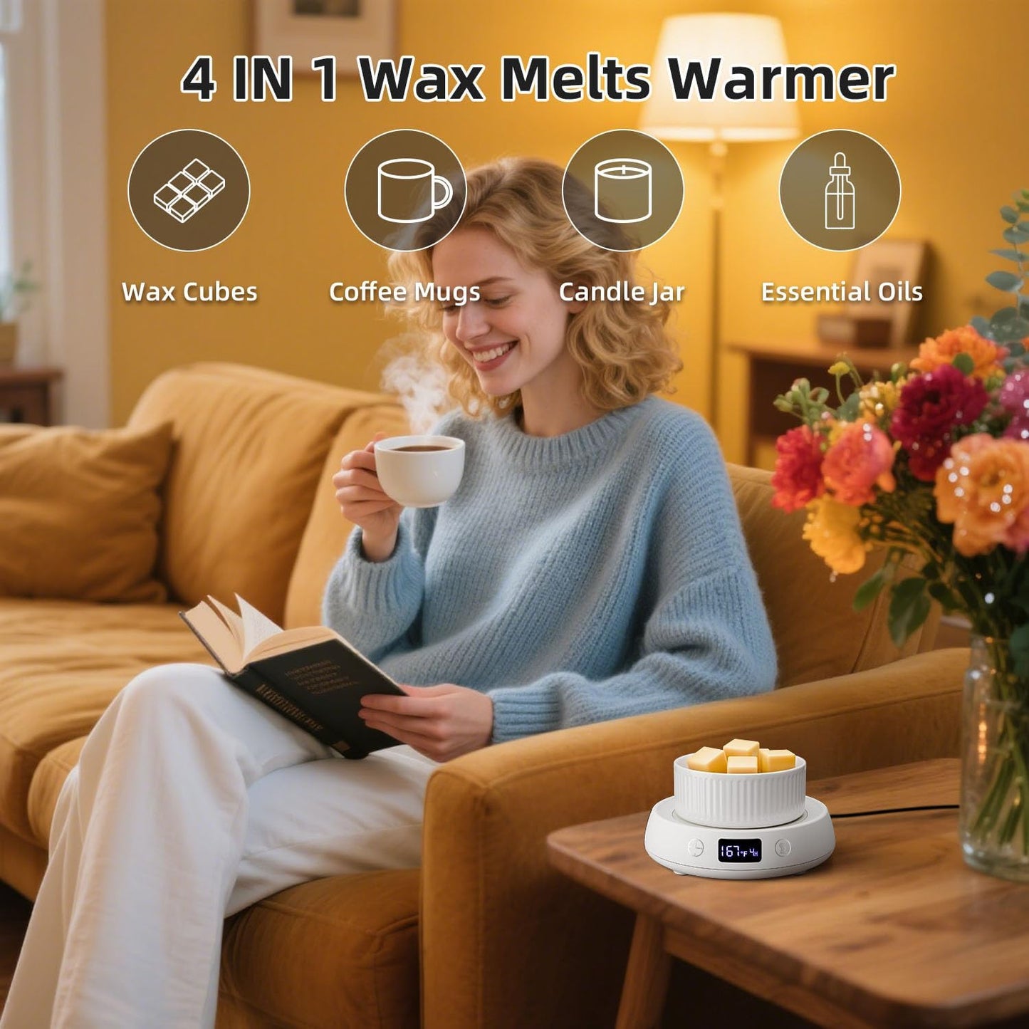 Coffee Mug Warmer for Desk with Auto Shut Off, Electric Cup Candle Wax Melter Warmer with 1-9H Timer, Smart Mug Warmer Tea Coffee Beverage Heated Mug Plate for Home Office, Ideal Coffee Lover Gift