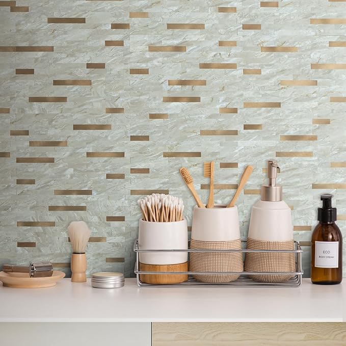 AULIGET 20 Sheets Faux Stone Peel and Stick Backsplash, Light Brown Marble Look - Image 5