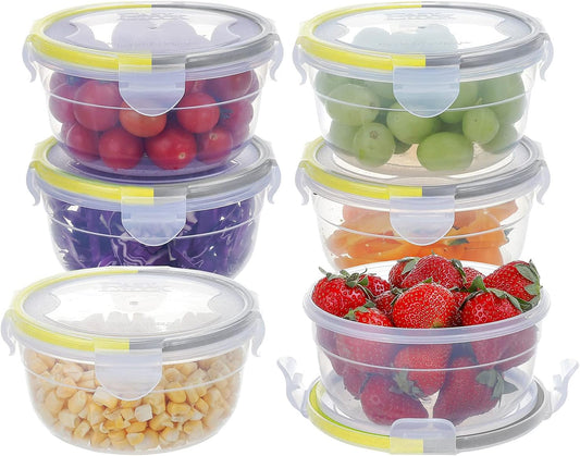KIGI 6 PACK 10oz Plastic Round Bowls with Lid Leakproof Food Storage Container Set Small Meal Prep Containers Bento Box