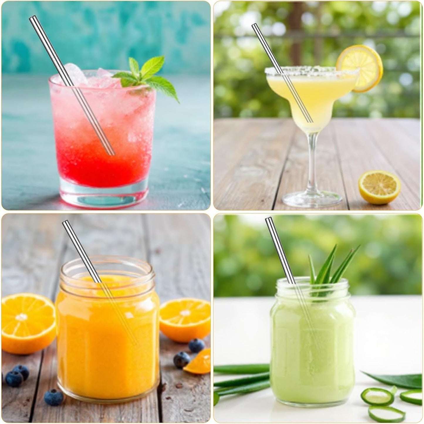 JIEYAO 12 Pack 4.7 Inch Short Metal Cocktail Straws, Reusable Stainless Steel Straws with Cleaning Brush Drinking Straws for Coffee Cocktails Small Glasses or Cups