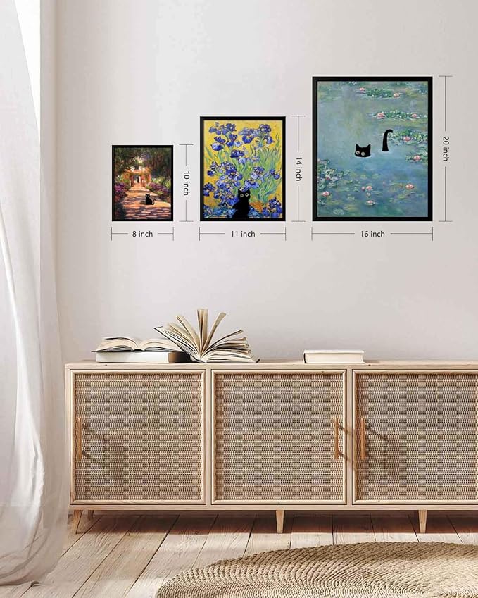 Hamduker Funny Black Cat Wall Art, Monet Art Water Lily Cat Wall Art Decor - Image 8