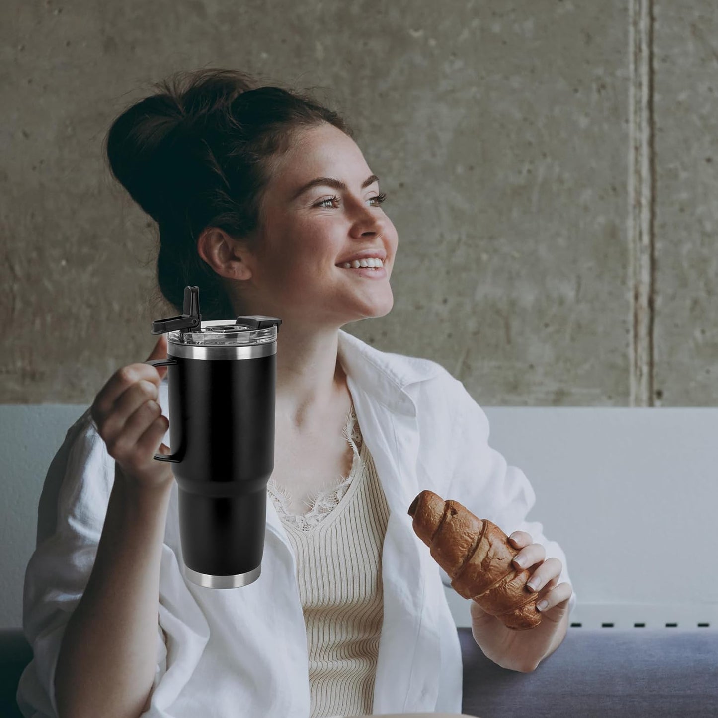 HASLE OUTFITTERS 30oz Tumbler Bulk with Handle, Insulated Travel Coffee Mug Set with Handle Leak-Proof Double Wall Stainless Steel Vacuum Tumblers Pack Metal Cup for Hot and Cold Drink