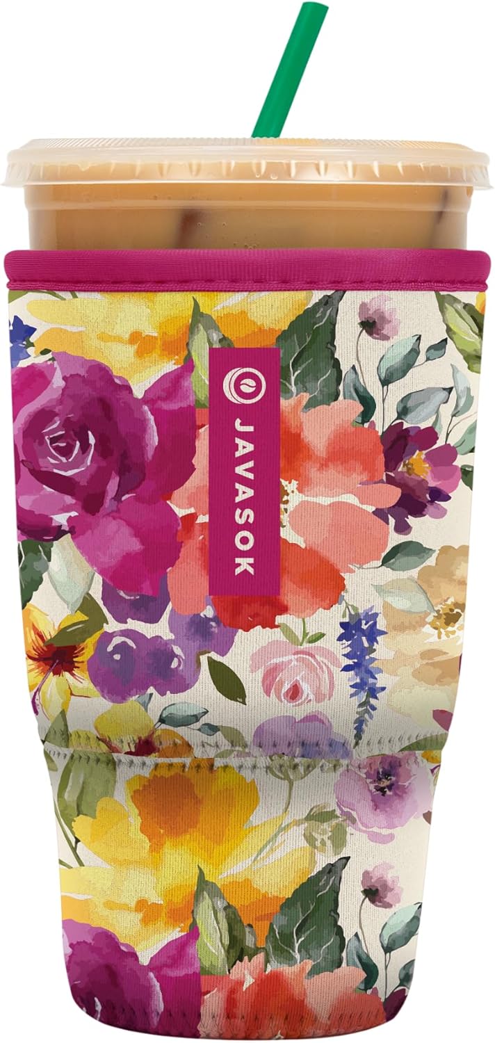 Sok It JavaSok Iced Coffee & Cold Soda Insulated Neoprene Cup Sleeve (Blooming Bright, Large: 30-32oz)