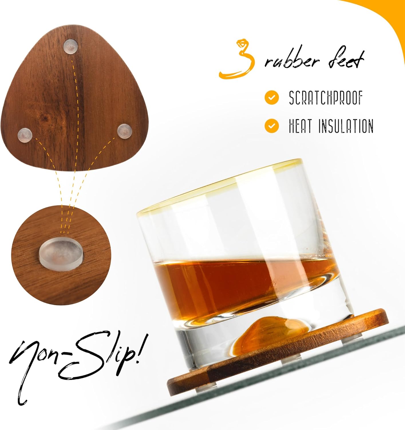 Roonin Mid Century Modern Decor Coasters Set of 4 - Absorbent Coaster - Felt Coaster MCM Decor - Midcentury Modern Wooden Coasters for Drink