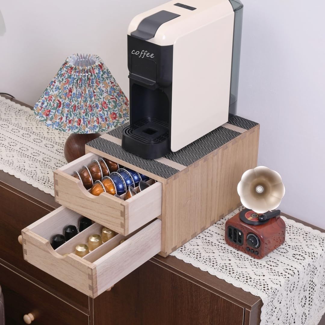 Drawer Holder for Coffee Brew - Kitchen Machine Stand Shelf Contertop - Serve Coffee Station and Pod Capsule Storage Organizer for Home Decor Office Storage Solution 2-Tier CF2D2C-Light