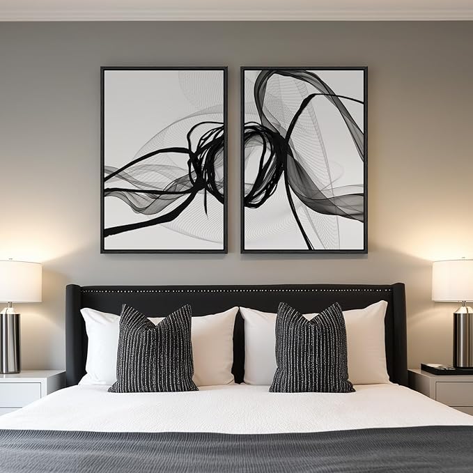 Large Framed Black and White Abstract Wall Art - Image 4