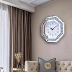 Wall Clock, Octagon Mirror Glass Clock, Cute Diamond 12-inch Non-Ticking Clock - Image 5