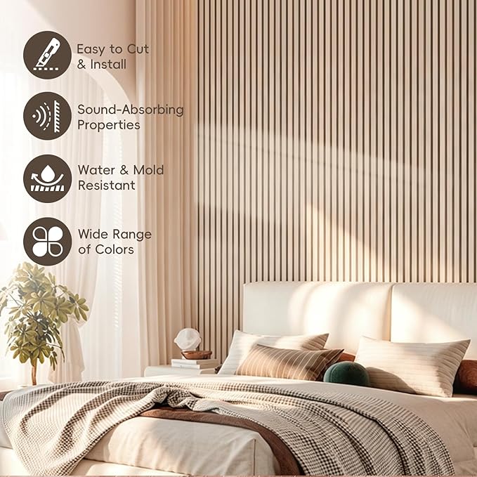 EVERECO 6 Pack Wood Slat Acoustic Wall Panels 92.5" × 7.87", 3D Sound Absorbing - Image 3