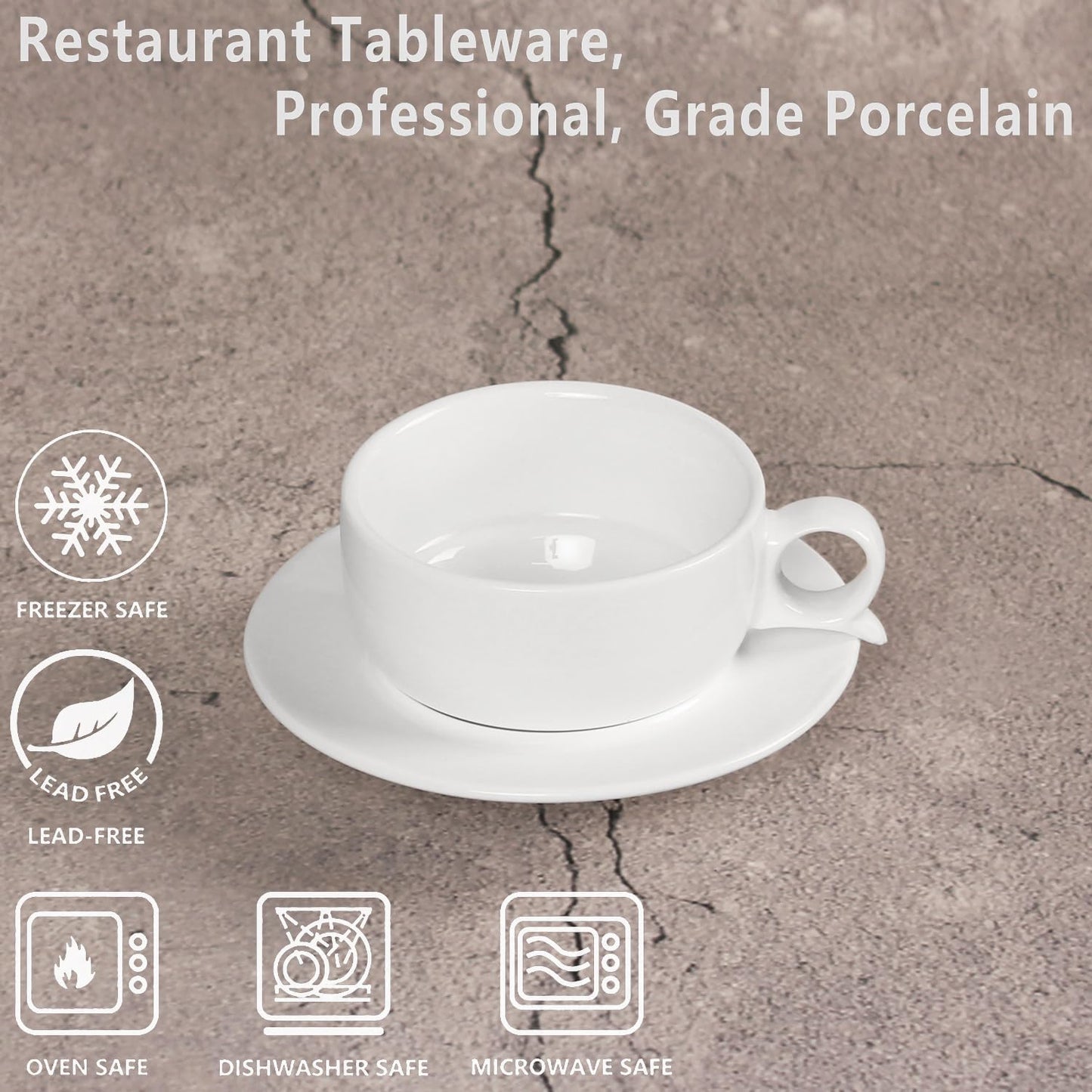 Italian Style Porcelain Espresso Cup Set - 4 Demi Tasse Cups, 4 oz Each