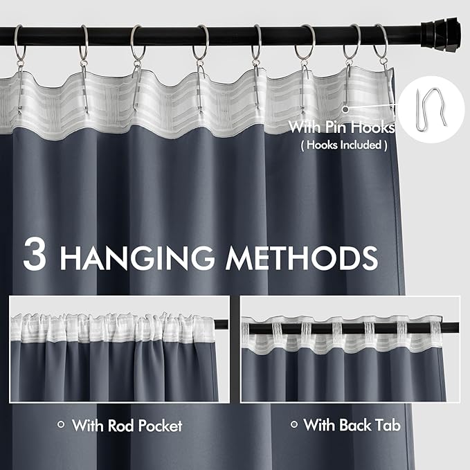 MIULEE Stone Blue Back Tab Blackout Curtains 120 Inch Long 2 Panels Set - Image 3