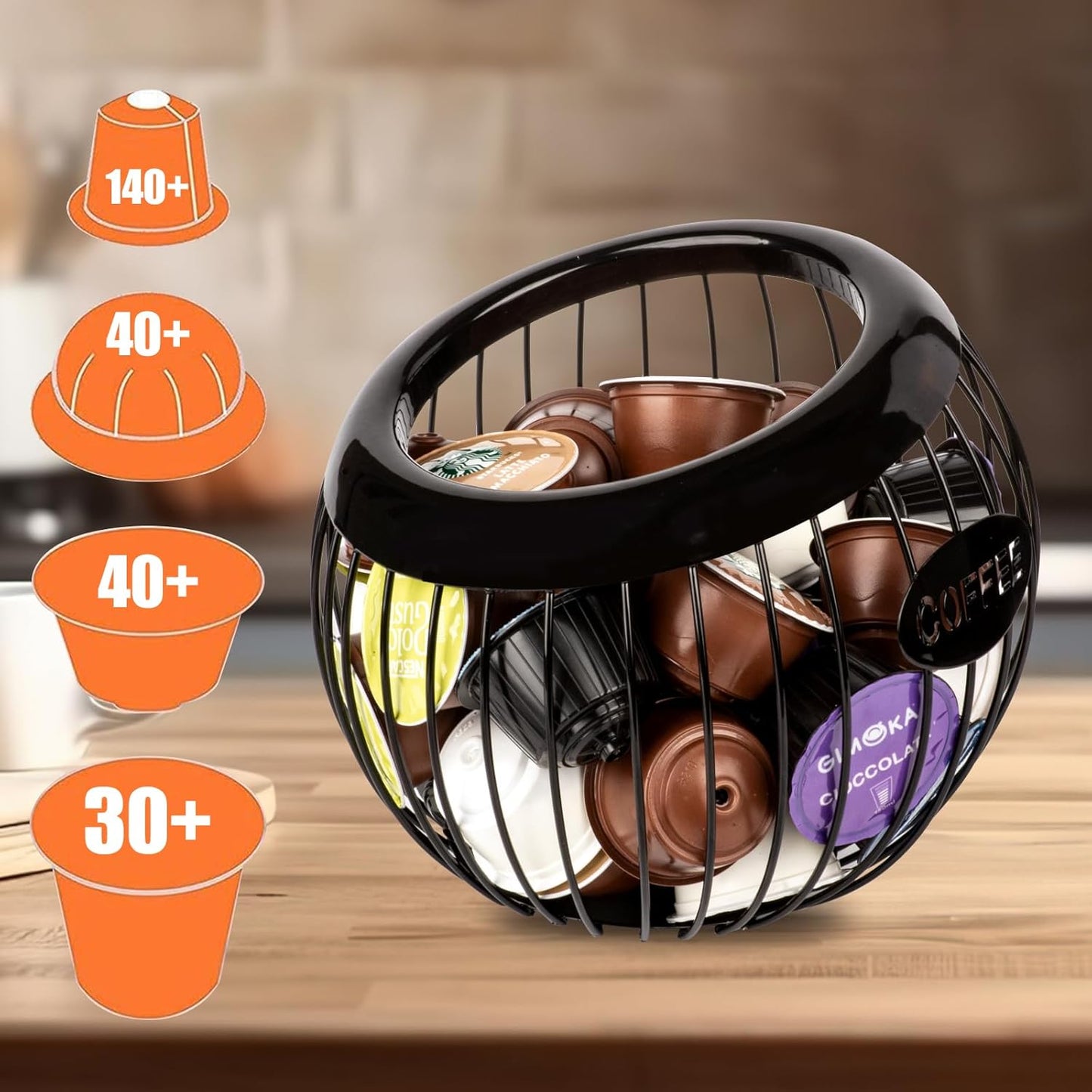 Stainless Steel Cup Coffee Basket pods holder Sturdy for Home or Office Kitchen Counter Organizer Espresso Capsule (BLACK)