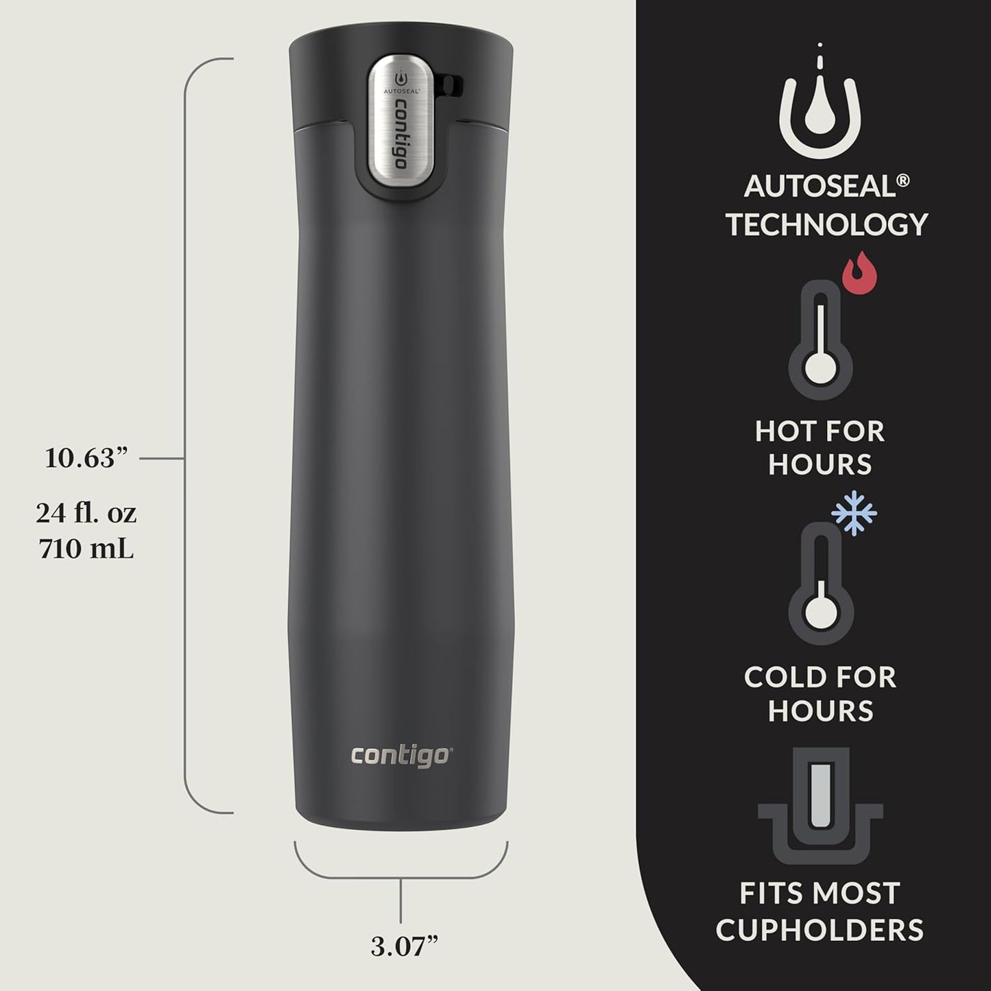 Contigo West Loop 3.0 Stainless Steel Insulated Travel Mug, Leak Proof with AutoSeal Lid, 24oz, Matte Black