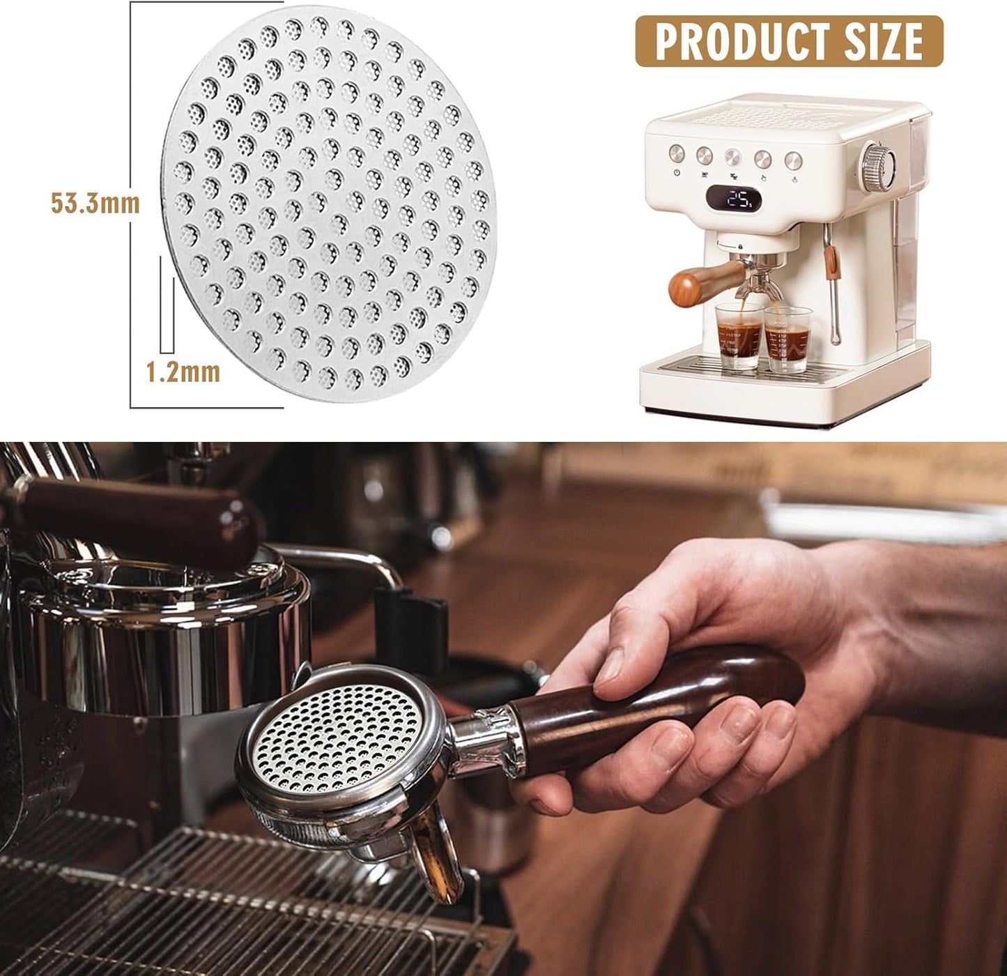 53.35mm Espresso Puck Screen, Stainless Steel Reusable Espresso Filters, 150μm, Bottomless Portafilter Filter Accessories for Espresso Portafilter Filter Basket