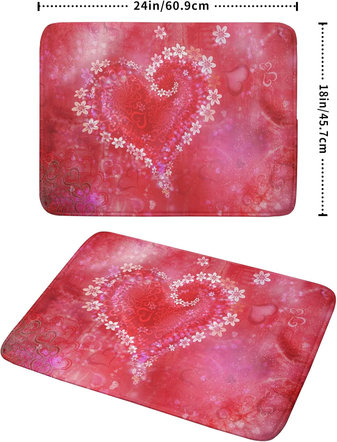 Valentines Day Dish Drying Mat for Kitchen Counter Red Heart Flower Decor Drying Mat 18 x 24 Inch with Absorbent Reversible Microfiber Dish Drying Pad Dish Rack Drainer Mat for Coffee Bar