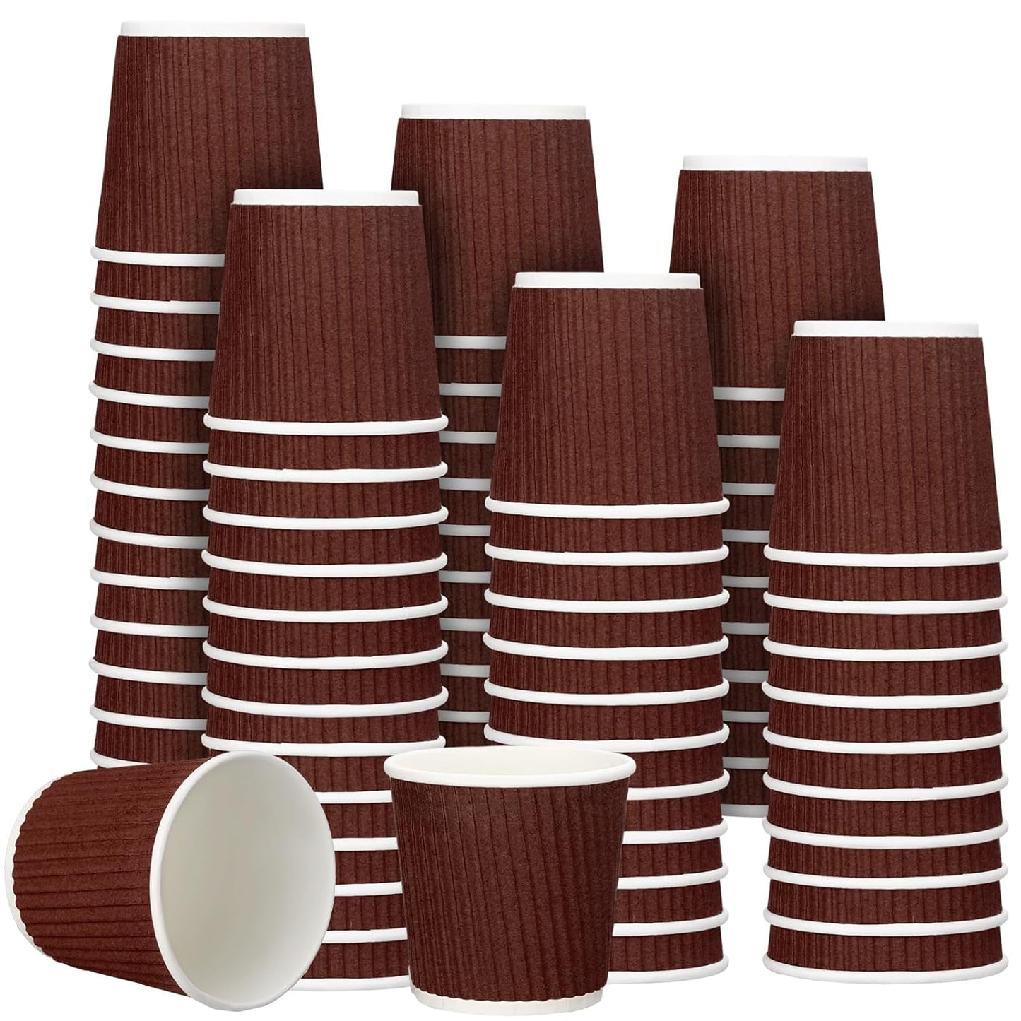 Yaomiao 200 Pcs 4 oz Disposable Espresso Coffee Cups Ripple Corrugated Paper Insulated Hot Cups for Party Cold Drinks Hot Beverage Tea(Coffee)