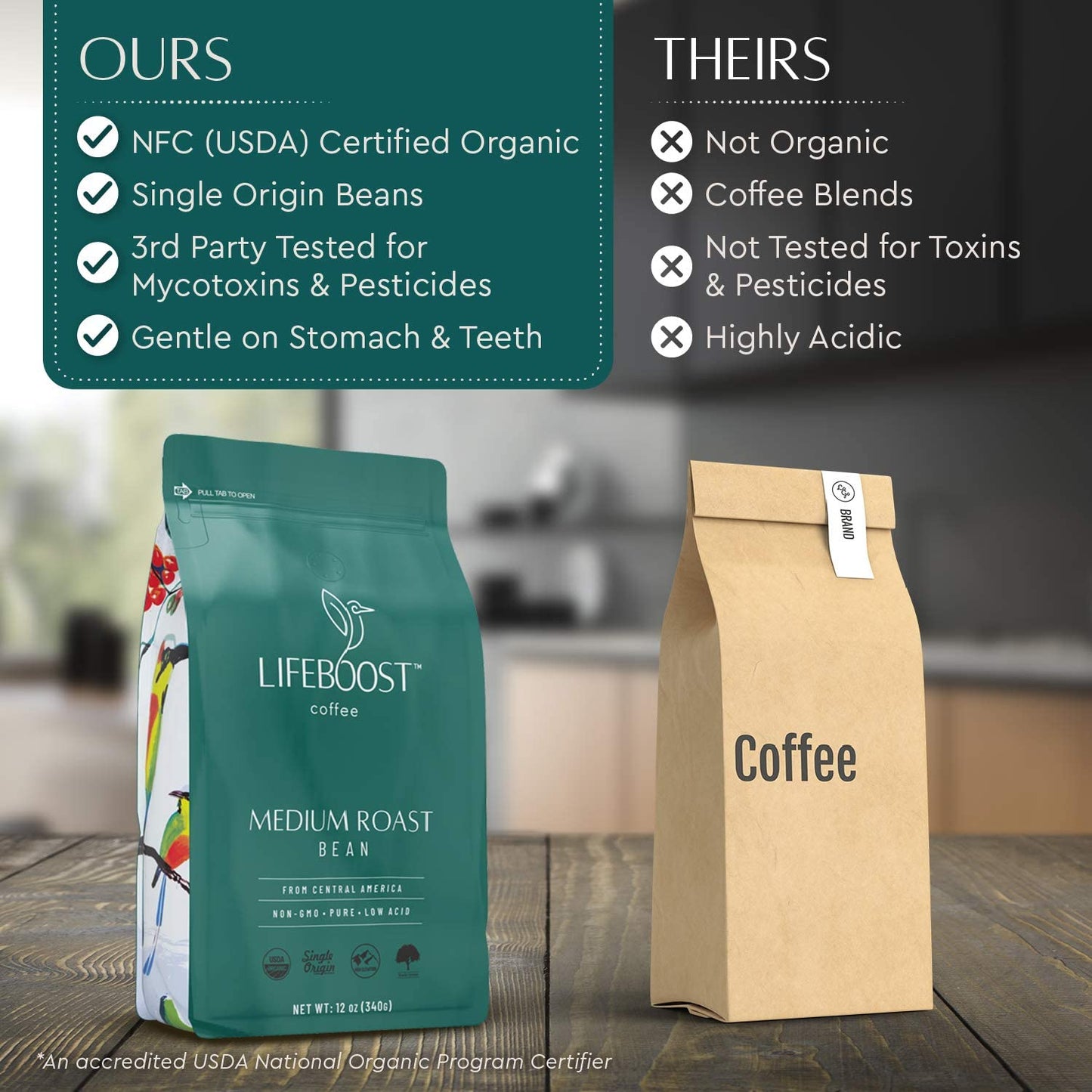 Lifeboost 3 Pack Medium Roast Whole Bean Coffee - Non-GMO Low Acid Single Origin USDA Organic Coffee - Third Party Tested For Mycotoxins & Pesticides - 12 Ounces