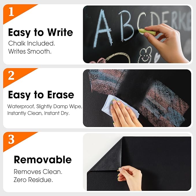 Chalkboard Wallpaper Peel and Stick, 35.4"x118.1" Blackboard Contact Paper Self - Image 7