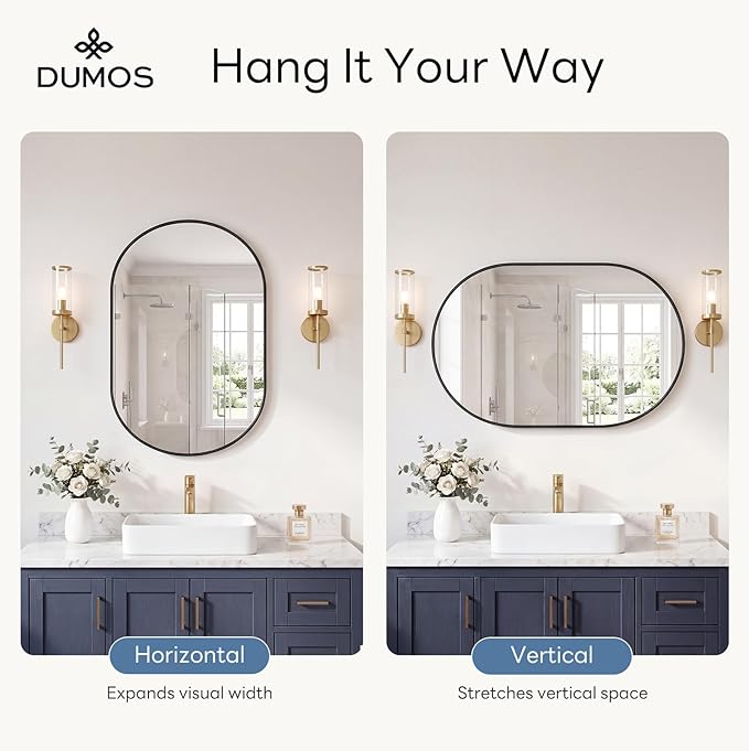 DUMOS 24" x 36" Oval Bathroom Mirror, Tempered Glass, Morden Vanity Mirror - Image 4