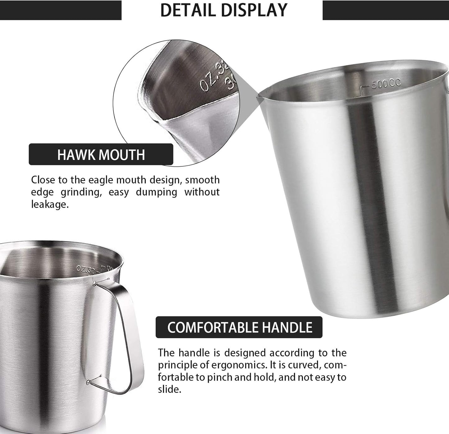 Stainless Steel Measuring Cup Pitcher with Marking with Handle for Milk Froth Latte Art (32OZ/1 Liter)