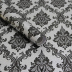 17.7" x 197" Peel and Stick Wallpaper Black Vintage Wallpaper Damask Contact by Micpolo
