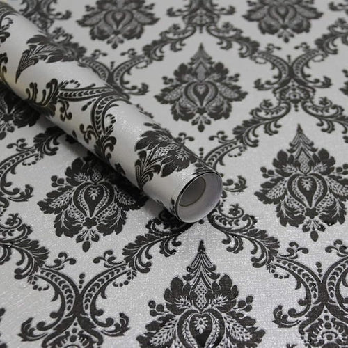 17.7" x 197" Peel and Stick Wallpaper Black Vintage Wallpaper Damask Contact by Micpolo