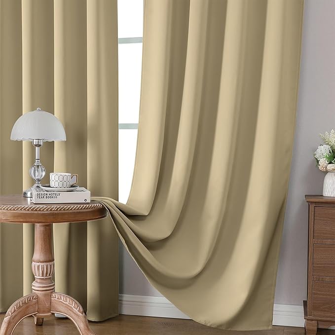CUCRAF Beige Blackout Curtains 54 inch Length 2 Panels Set, Rod Pocket Room - Image 5