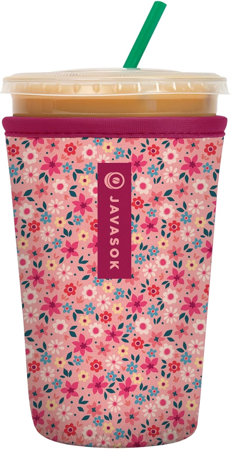 Sok It JavaSok Iced Coffee & Cold Soda Insulated Neoprene Cup Sleeve (Spring Bouquet, Medium: 22-28oz)