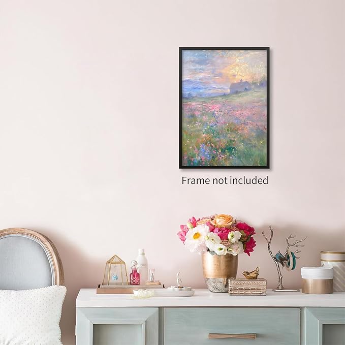 rumlud French Country Floral Wall Art Vintage Colorful Flower Field Landscape - Image 3